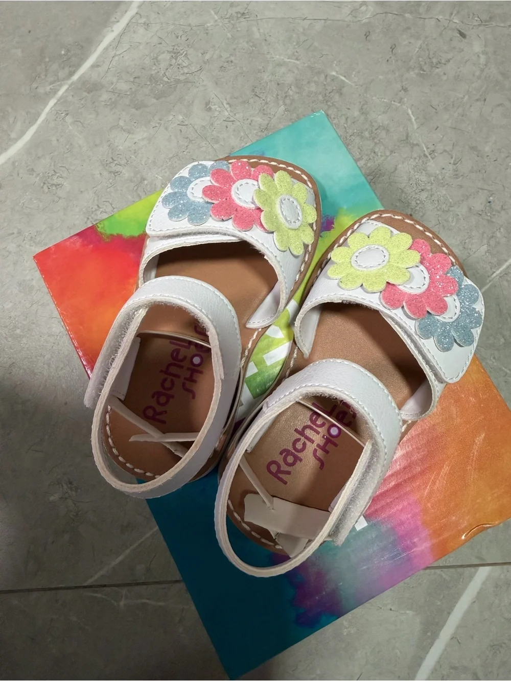 Rachel Shoes Toddler Girl’s Sora Sandals with Pastel Flower Accents Size 5C